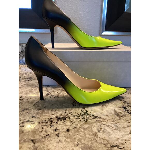 Jimmy Choo Agnes Degrade neon yellow green matte black Ombre pump heels 40.5 - Picture 7 of 17